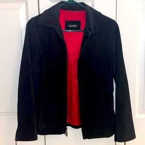 Y2K Guess Genuine Black Suede Leather Jacket - Size Small